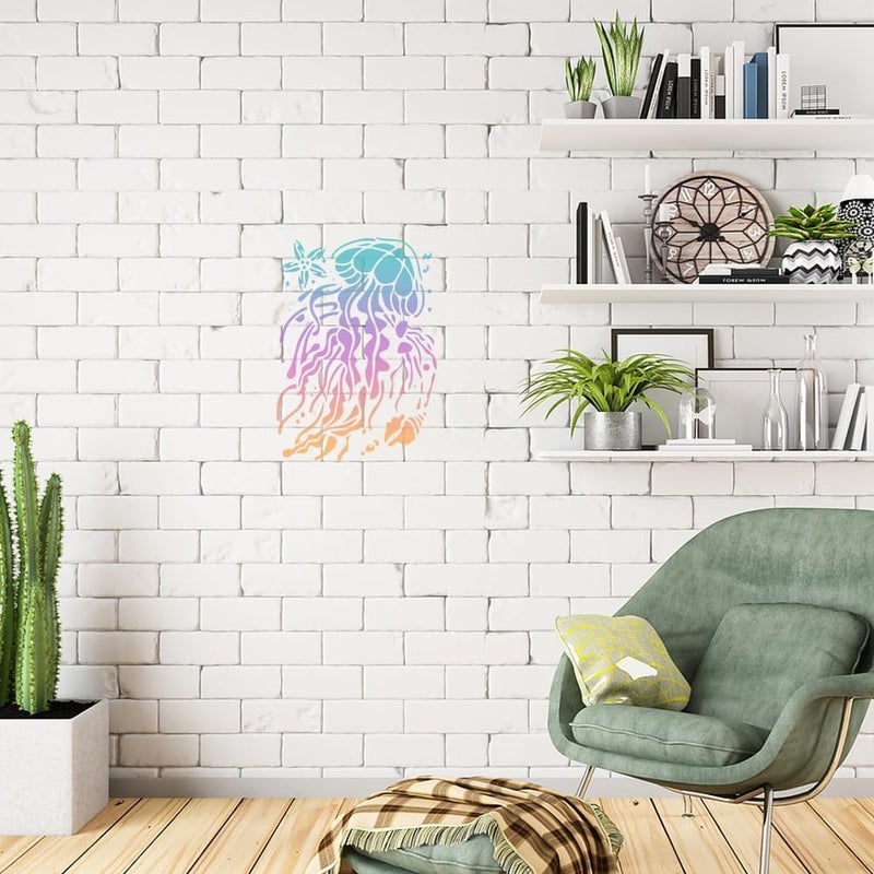 DOODLREAM Jellyfish Ocean Animal Stencil for Painting 11.7 x 8.3 Inch Reusable Plastic Jellyfish Sea Animal Template for Painting on Wall Wood Furniture Fabric Canvas DIY Craft Stencil - Image 5